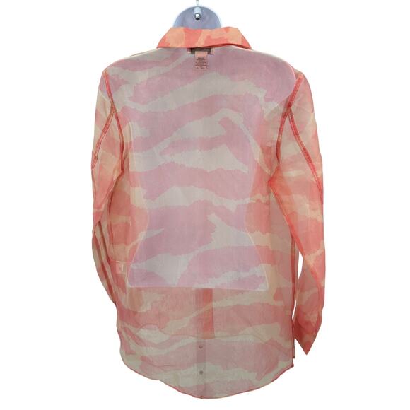 Rachel Zoe Semi-Sheer Button Up Shirt Sz M Pink Orange Animal Print Long Sleeves - Picture 5 of 9
